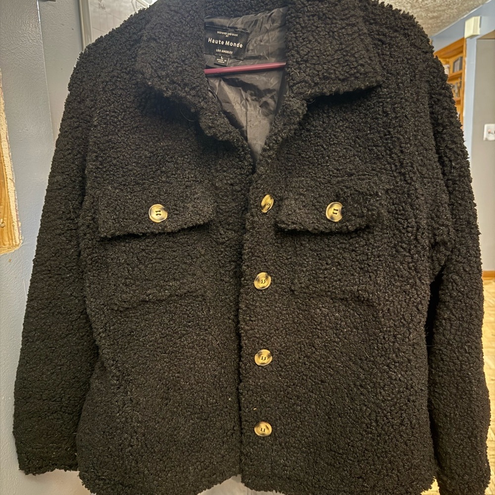 Black Textured Jacket with Gold Buttons